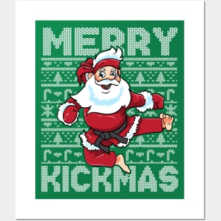 Merry Kickmas Karate Santa Claus Kung Fu Ugly Christmas Sweater Posters and Art